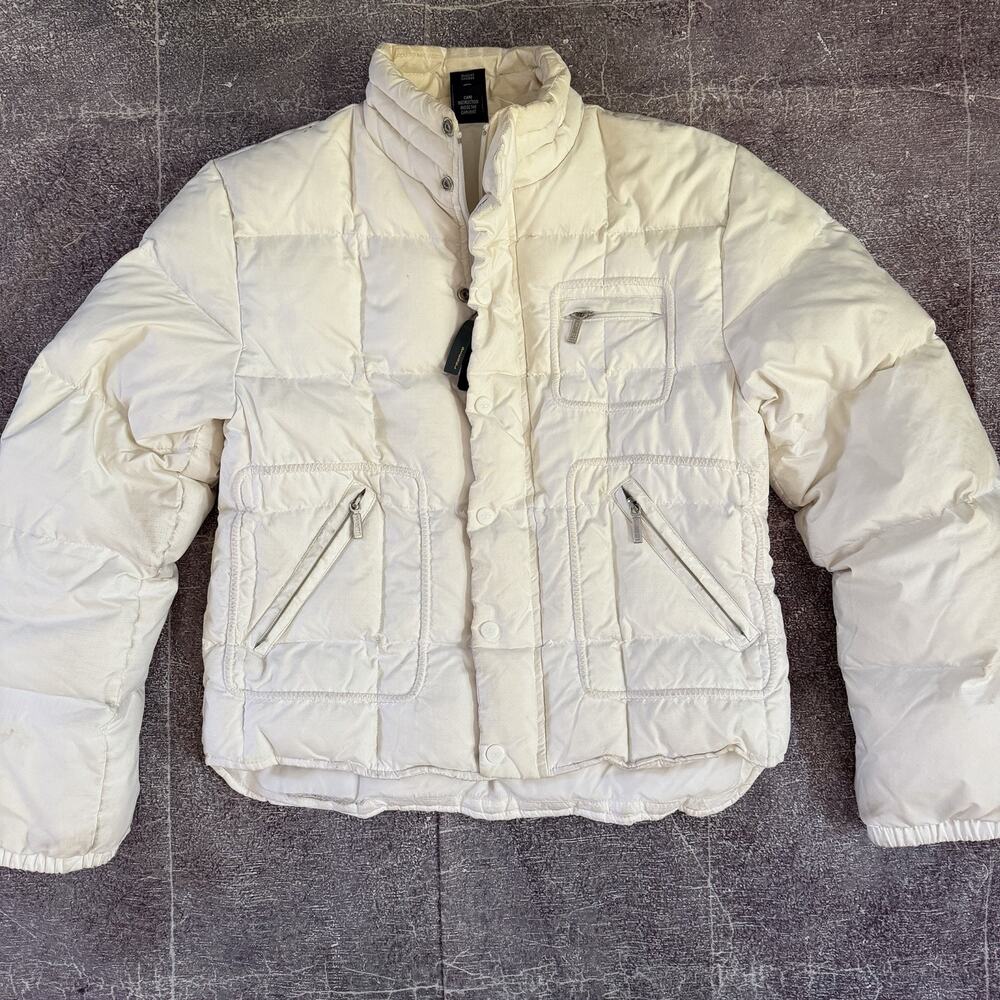 Women's Vintage Y2K Diesel White Down Puffer Full Zip Up Bomber Coat Jacket Sz M